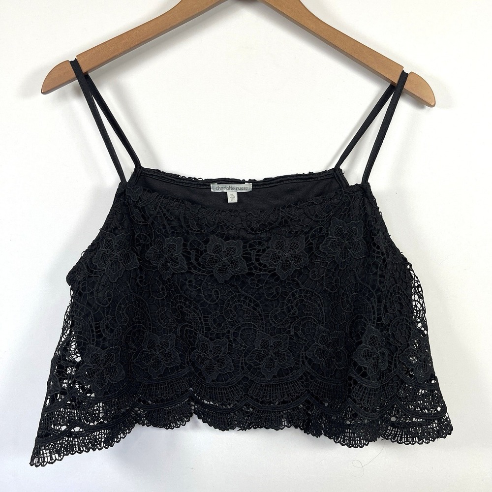 Charlotte Russe Womens Sleeveless Lace Crop Top Sz XL Black Boho Festival Hippie - Picture 2 of 9